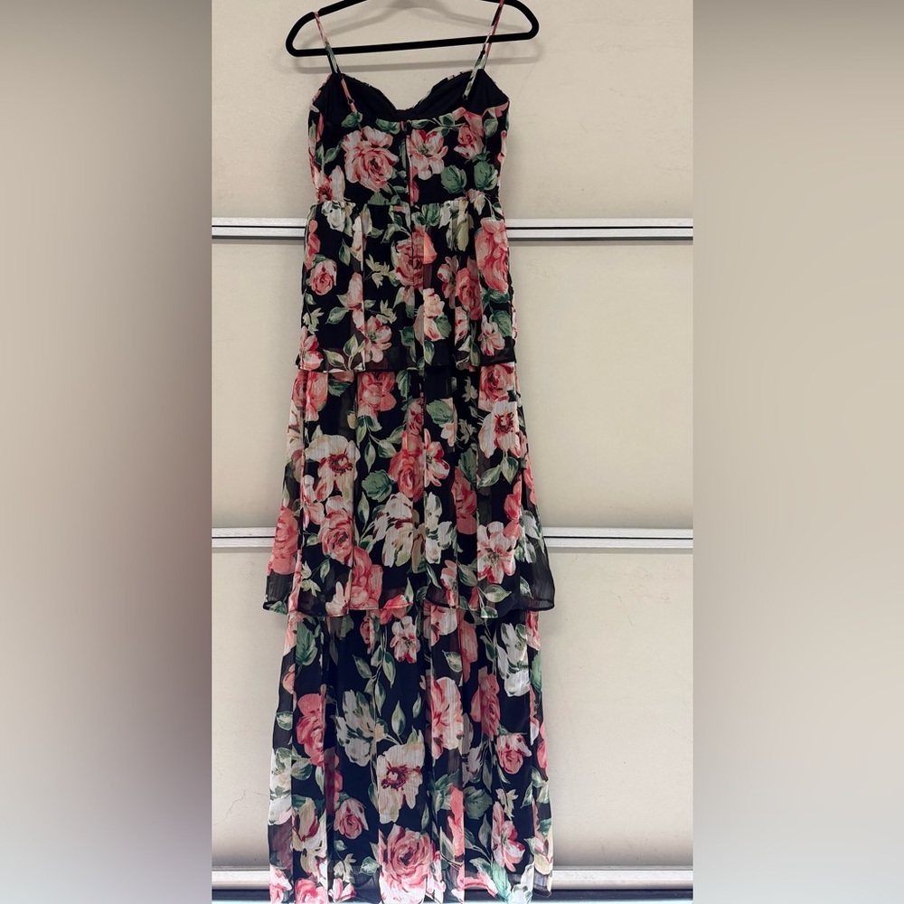 Crystal Doll Flowy Tiered Floral Spaghetti Straps Maxi Dress Sz 9 - Picture 3 of 9